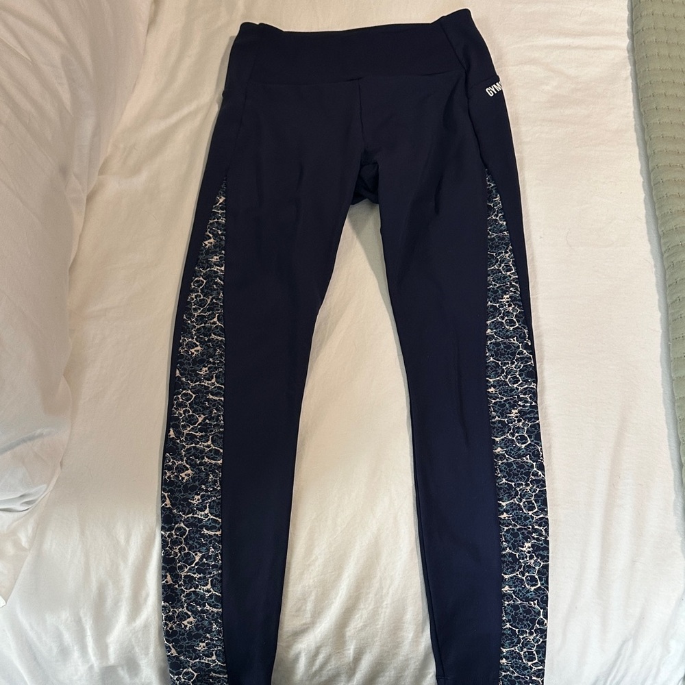 Gymshark Navy and White Patterned Leggings